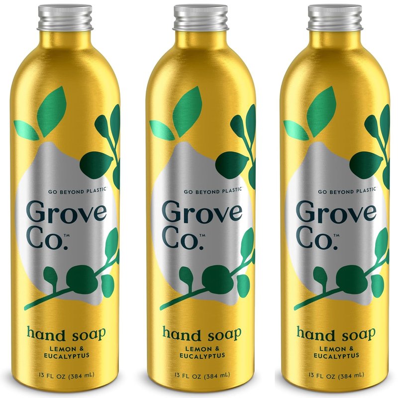 Grove Co. Hydrating Gel Hand Soap Refills - Plastic-Free Liquid Soap Set | 3 x 13 Fl Oz, Natural Lemon & Eucalyptus Fragrance