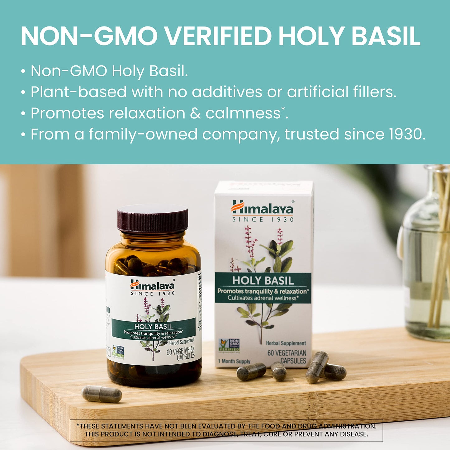 Himalaya Holy Basil Capsules-Herbal Adrenal Support for Stress Relief, Reduce Cortisol, Relaxation, Energy Support and Occasional Sleeplessness - Vegan, Non-GMO, Gluten Free, 720 mg, 120 Capsules