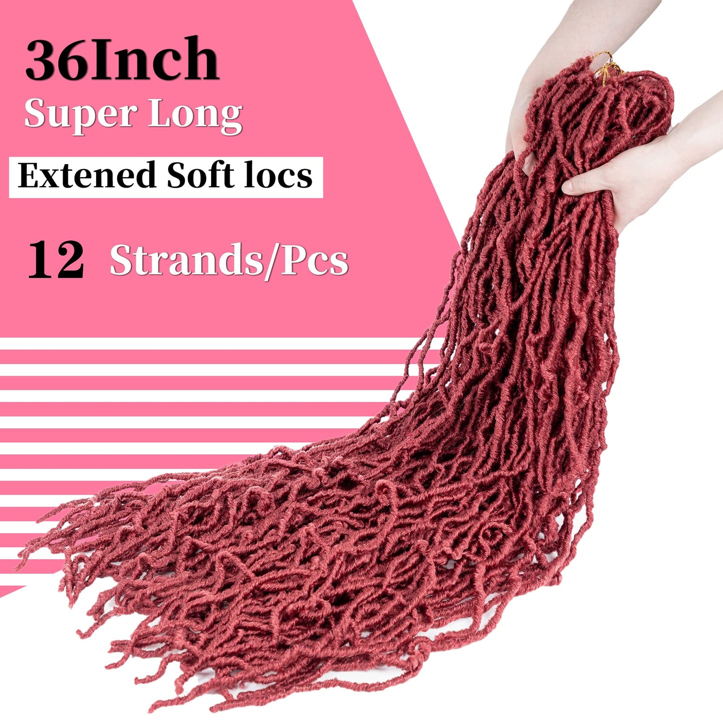 36 Inch Burgundy Soft Faux Locs Crochet Braids Hair Extensions