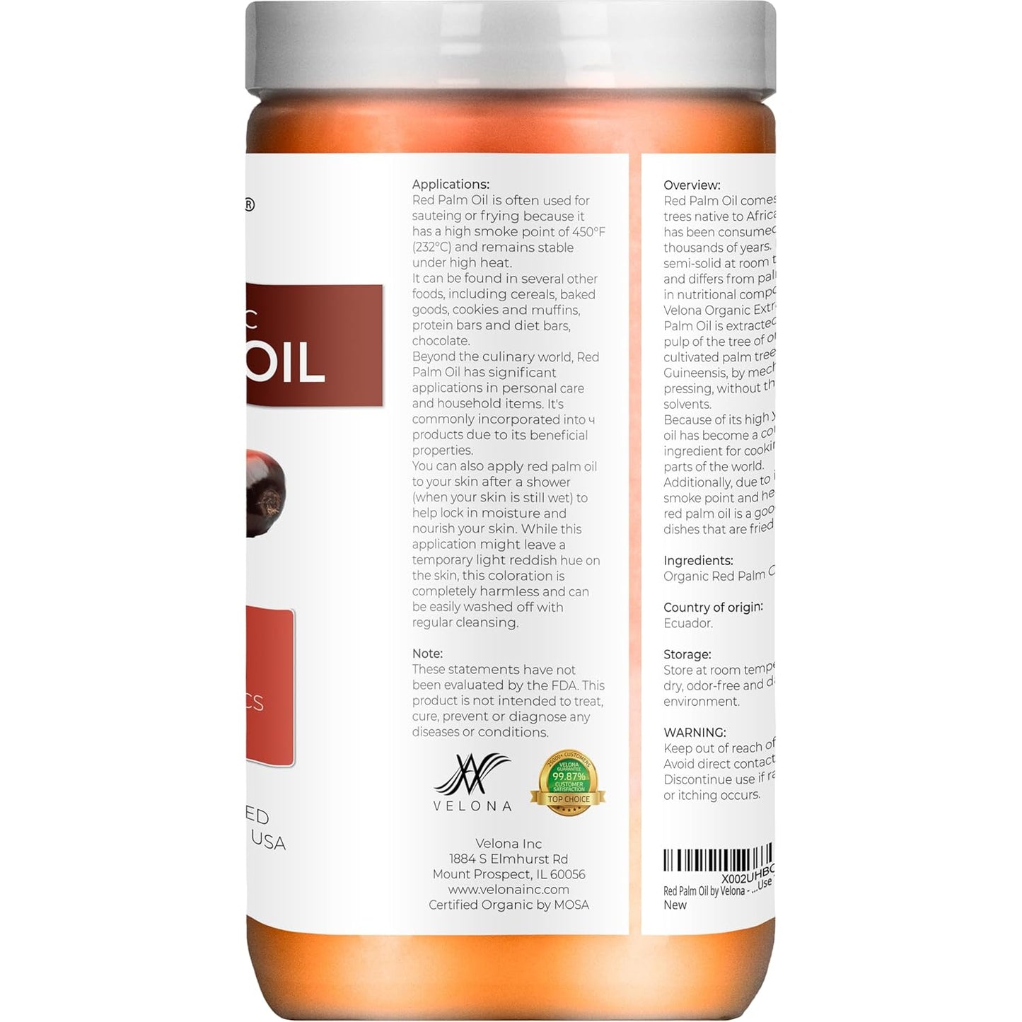 Organic Red Palm Oil - USDA Certified, Extra Virgin, Cold Pressed | 32 Fl Oz Jar for Skin, Face, Body & Hair Care