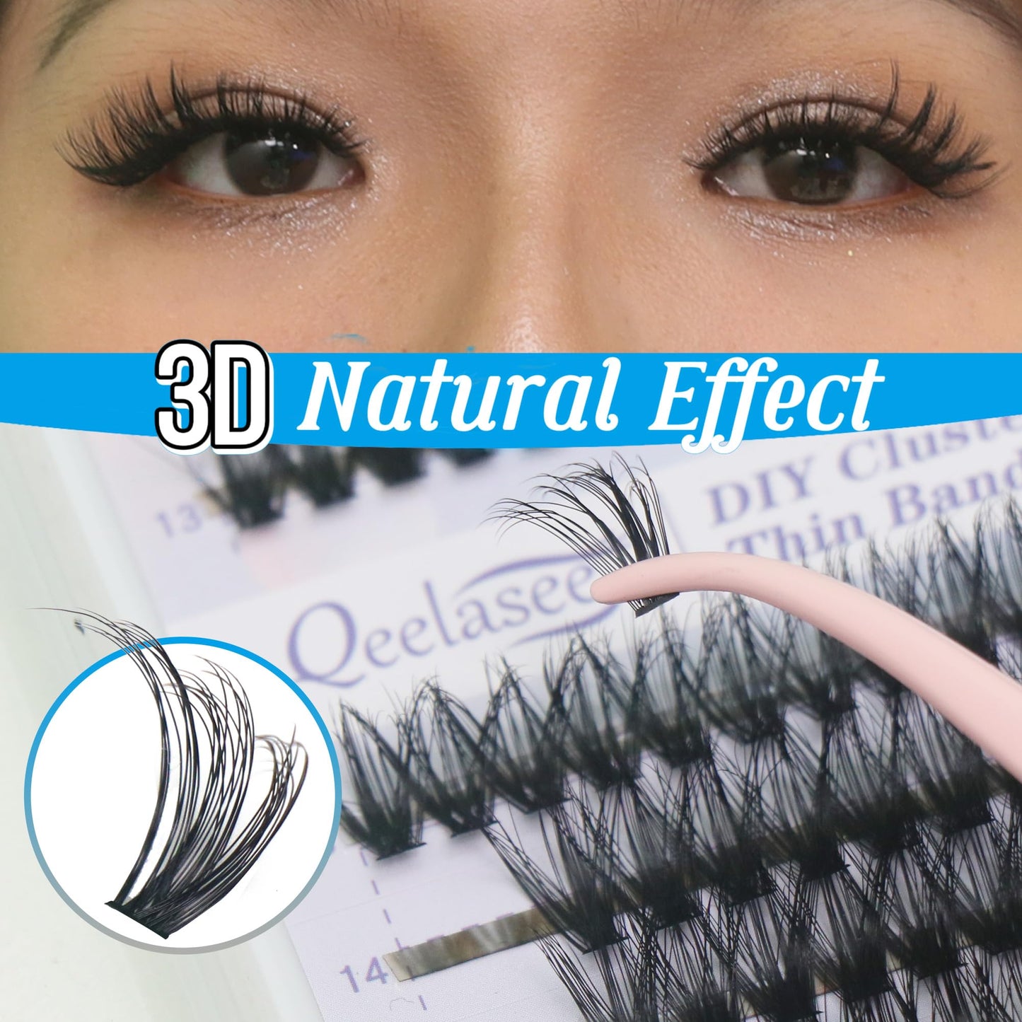 3D Effect Qeelasee 40d Lash Clusters Eyelash Extensions Wispy DIY Individual Eye Lashes Natural Volume 240pcs Mix9-16mm (3D effect, 40D-MIX9-16)