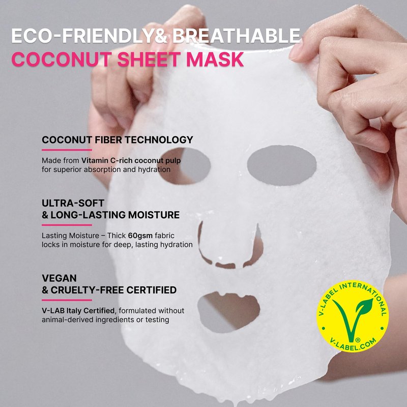 HEALIC Toning Active Mask – Brightening, Hydrating&Soothing Face Mask with Tranexamic Acid & Hyaluronic Acid, Sheet Mask with Coconut Fiber, Gentle for Sensitive Skin, Korean Skin Care, Vegan, 5EA