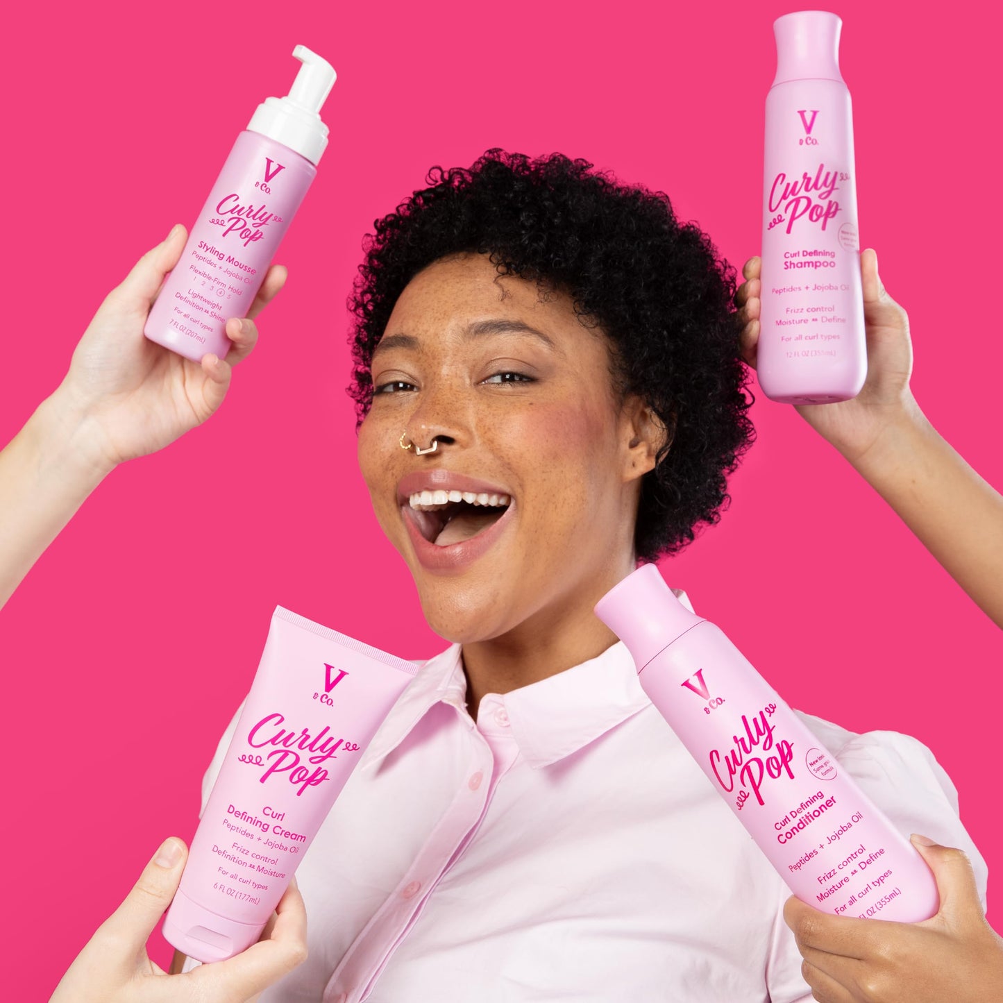 V&Co. Curly Pop Curl Defining Mousse – Curl Mousse for Curly Hair, Anti Frizz & Moisturizing Hair Care with Peptides & Jojoba Oil, 6 oz