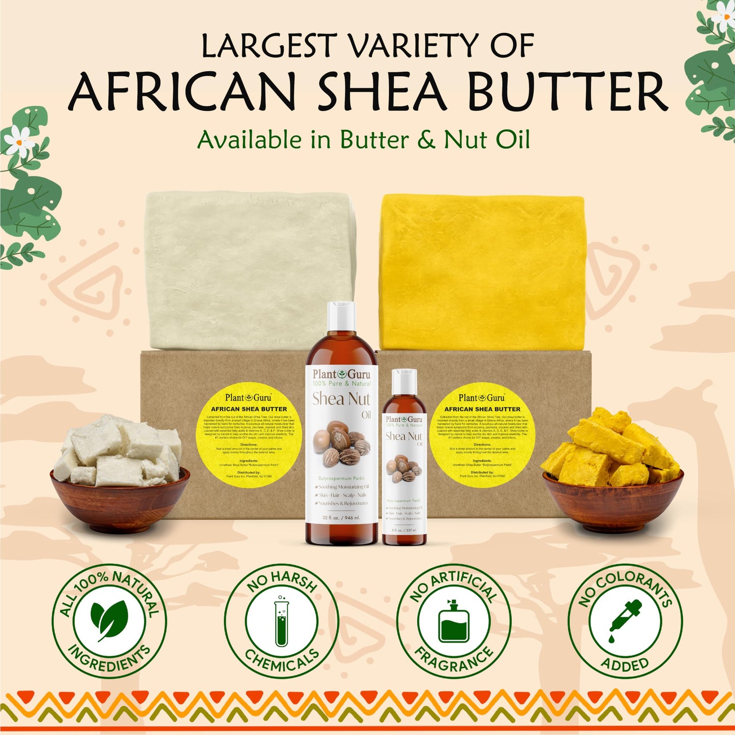 Plant Guru African Shea Nut Butter Oil 32 fl. oz. 100% Pure Natural Skin, Face, Hair Growth And Moisturizer. DIY Body Butters, Lotions, Creams, Lip Balm And Soap Making.