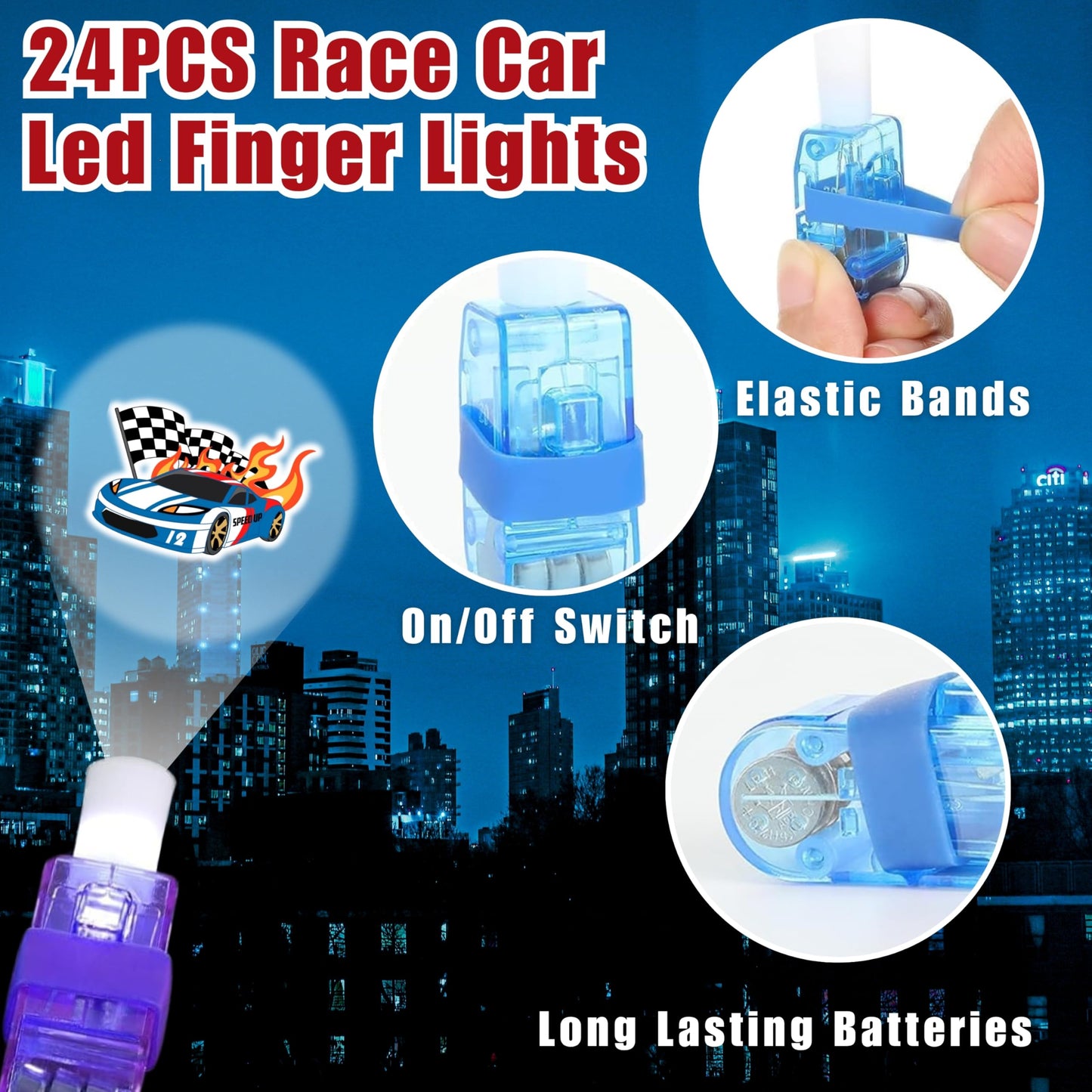 72 PCS Race Car Party Favors – 48 PCS Tattoos & 24 PCS LED Finger Lights Combo – Birthday Goodie Bag Fillers, Party Supplies, Gifts Light Up Toys Glow In The Dark for Boys and Girls