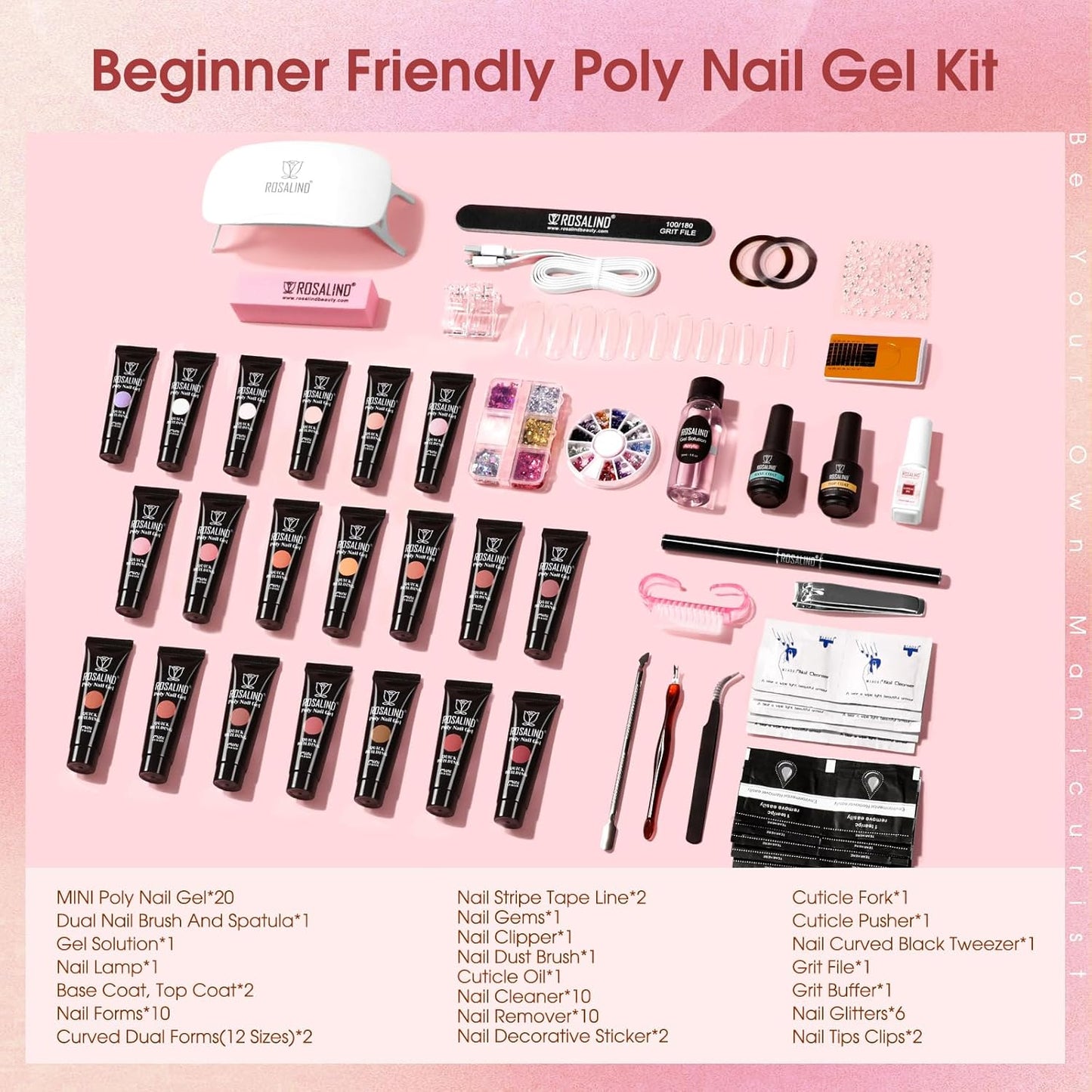 Poly Nail Gel Kit - 20 Colors & 76 Accessories | Clear Nude Starter Kit with Mini UV Lamp