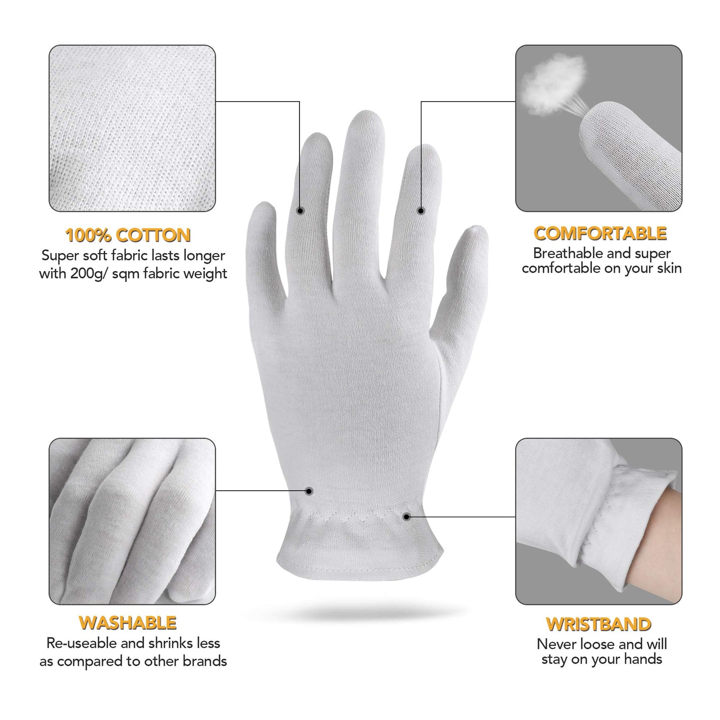 AKRILANE Extra Extra Large 10 Pairs XXL Cotton Moisturizing Gloves for Dry Hands | Eczema, Psoriasis & Skin Spa Treatment for Women & Men | Free Laundry Bag