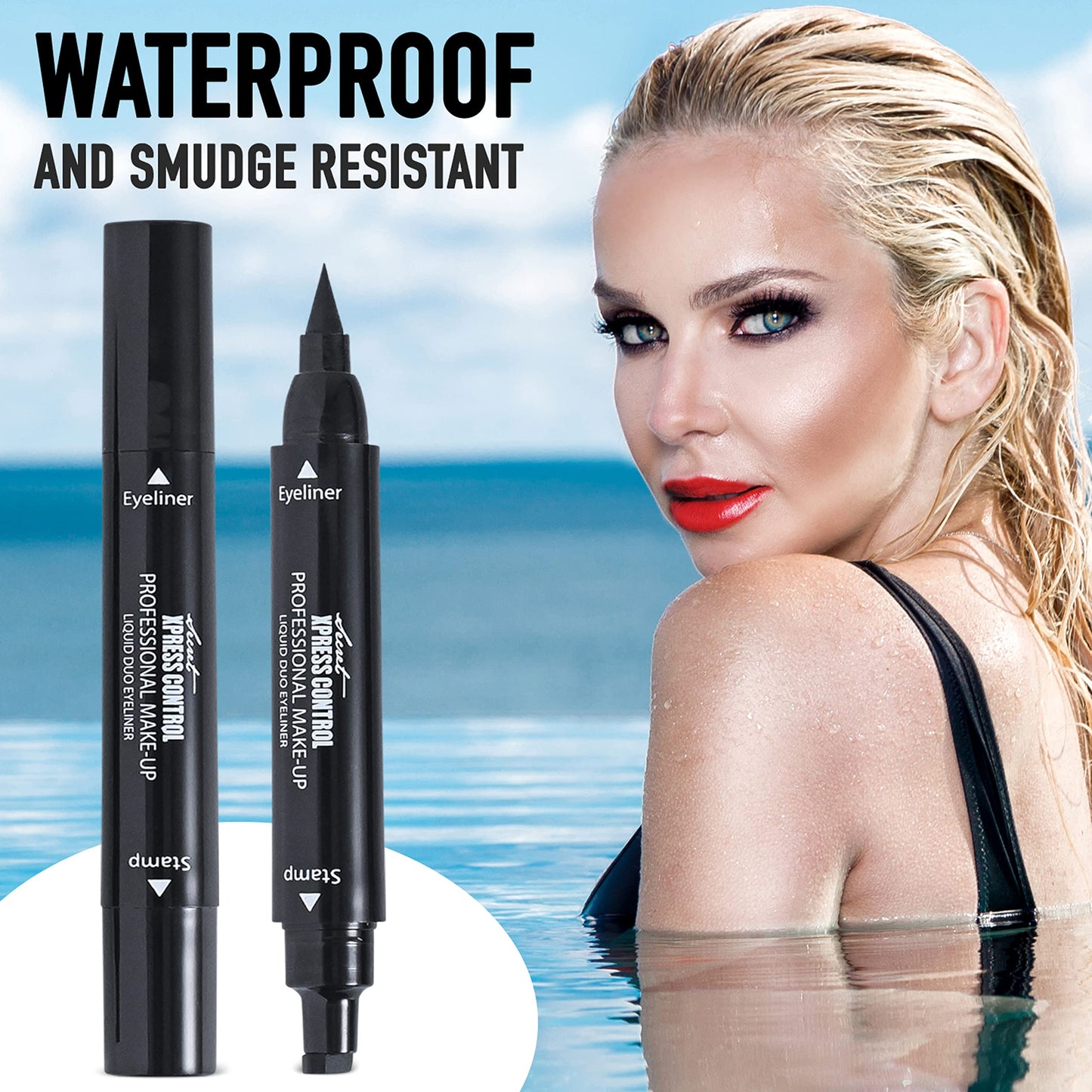 Secret Xpress Control Winged Eyeliner Stamp Waterproof Long Lasting Liquid Black Pen Cat Eye Matte Eye Makeup (Black - 2 Pack)