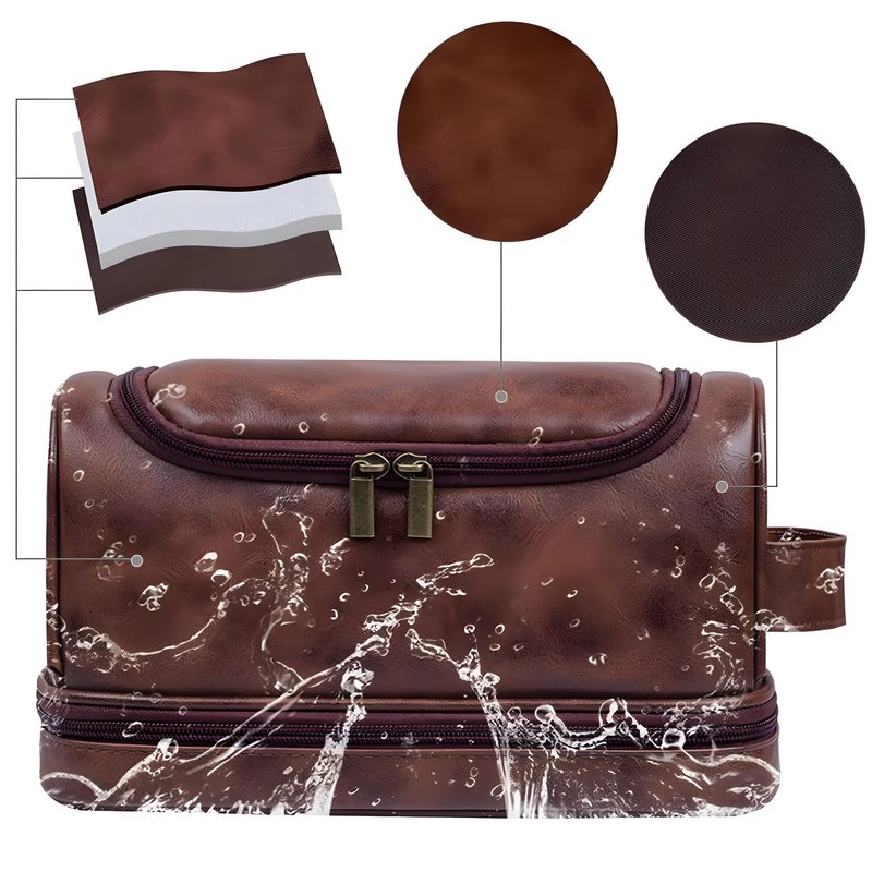 Travel Toiletry Bag for Man, Leather Waterproof Toiletry Bag, Gift for Man, Hanging Travel Bag, Gym Travel Bathroom Toiletry Bag Dropp Kit (COFFEE)