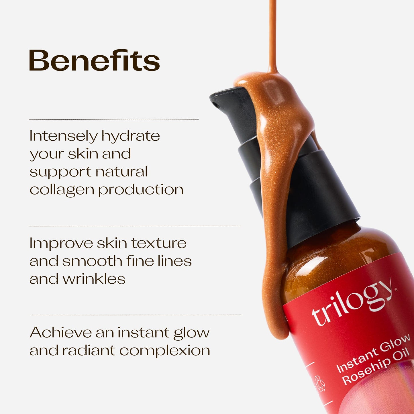 Trilogy Instant Glow Rosehip Oil (30ml) - With Mica and Squalane - Supports Collagen Production, Hydrates and Repairs Improving Skin Texture, Provides Instant Illumination