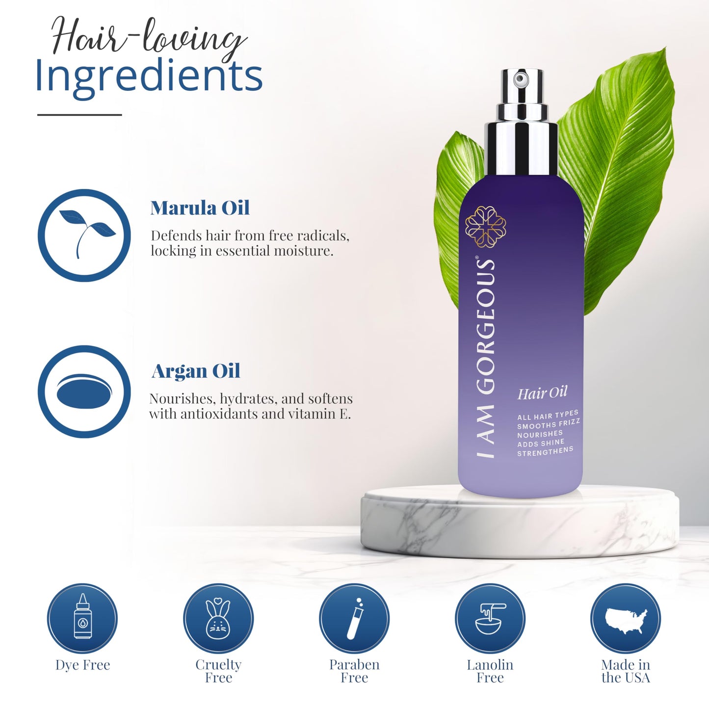 I am gorgeous Hair Oil - Frizzy Hair Solution with Nutrient-Rich Marula & Argan Oil for Damaged, Curly Hair - Adds Lightweight Hydrating Shine