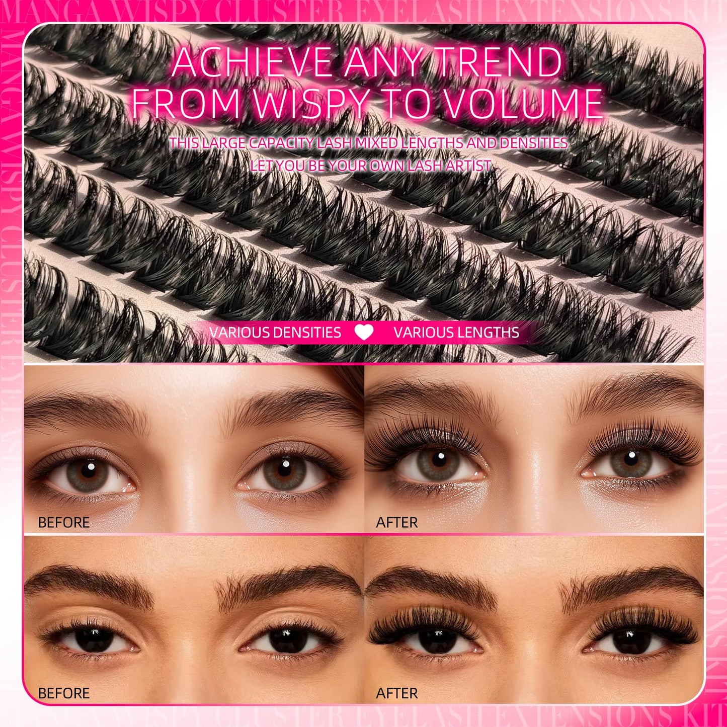 532pcs Fluffy Lash Clusters Manga Cluster Eyelash Extensions DIY Lashes Kit