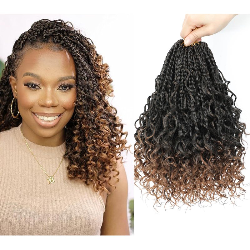 9 Packs Goddess Box Braids Crochet Hair 8 Inch Pre Looped Boho Crochet Braid With Curly Ends Synthetic Boho Box Braids Crochet Hair For Women (8 Inch, T30)