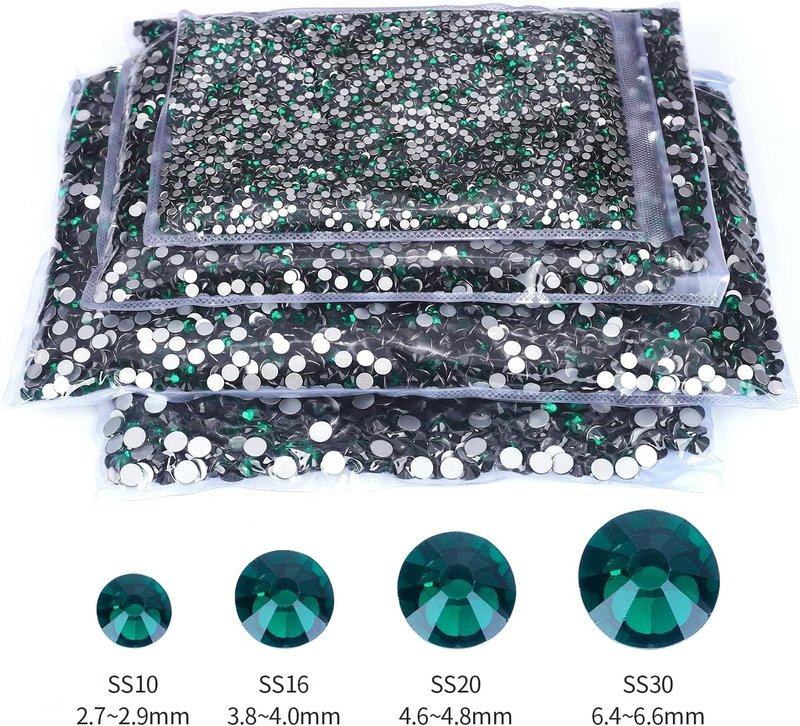 Emerald Rhinestones Bulk - 10,000 PCS Flat Back Crystal Glass Round Gems | SS20, 4.6-4.8mm