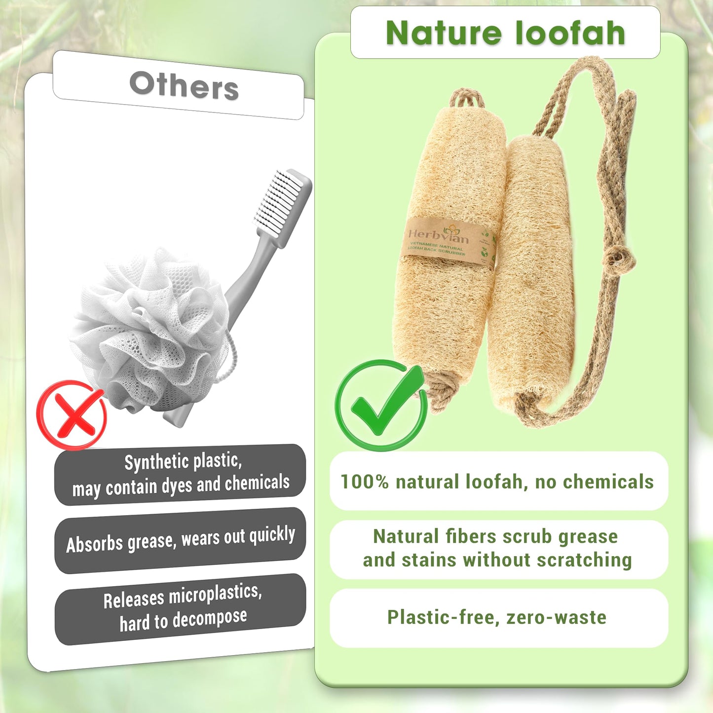 Herbvian Vietnamese Natural Loofah Exfoliating Body Scrubber Pads, Dish Wash Sponges and Whole Gourd Back Exfoliate