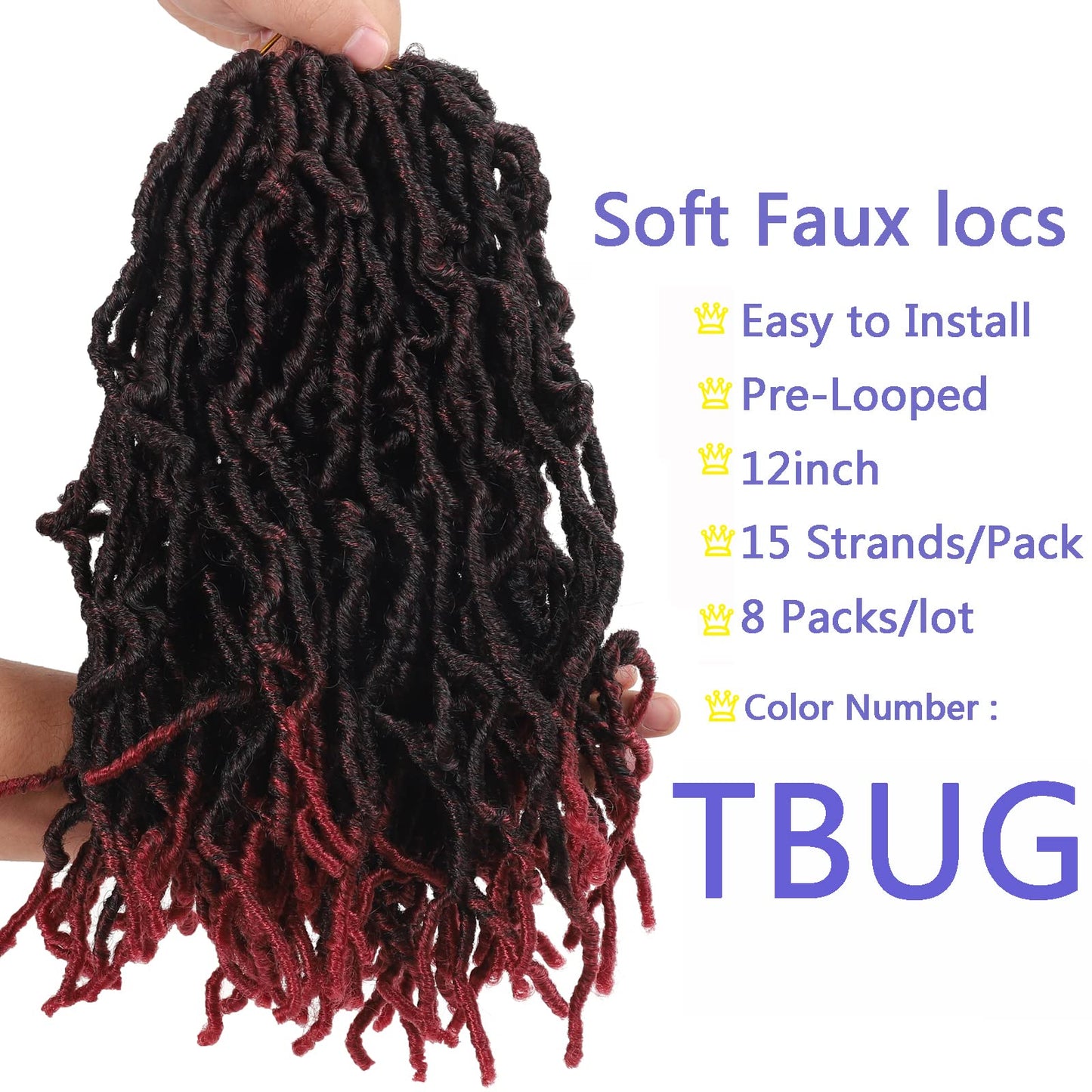Bylatt 8 Packs Short Faux Locs Crochet Hair 120 Strands 12Inch Soft Locs wavy Dreadlocks Crochet Braids Natural Black Pre-Looped Crochet Hair for Women (TBUG, 12 Inch (Pack of 8))