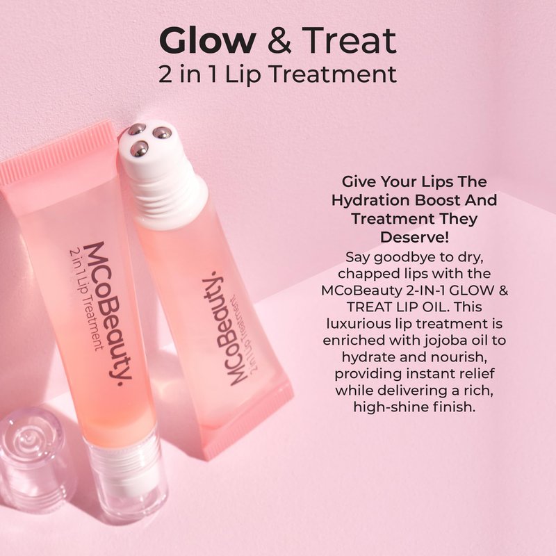 MCoBeauty Glow and Treat 2-in-1 Lip Treatment Berry - Tinted Lip Oil with Squalane Roller Ball Applicator - Glossy Moisturizing Lip Balm Gloss for Dry Lips - Vegan Cruelty Free Lip Care - 10ml