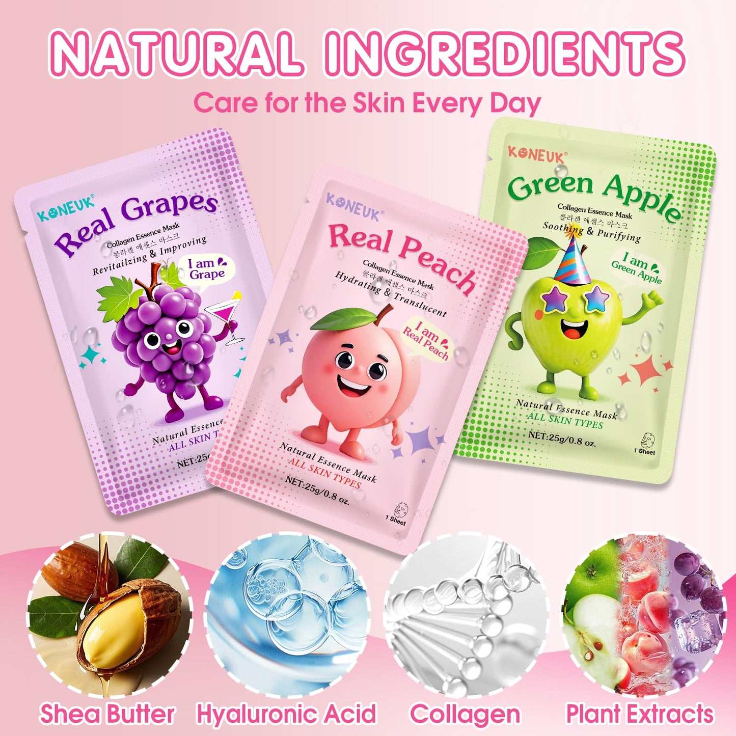 KONEUK Fruit Face Masks Skincare for Kids Teens Girls, Face Mask Skin Care