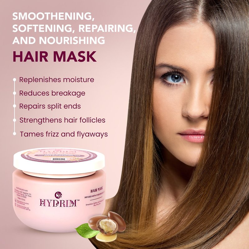 Hydrim Deep Conditioning Hair Mask for Dry Damaged Hair, Hydrating Repair Treatment, Infused with Argan Oil and 10 Nourishing Oils, Helps Smooth Frizz, Fresh Floral Aroma, 8.45 fl oz