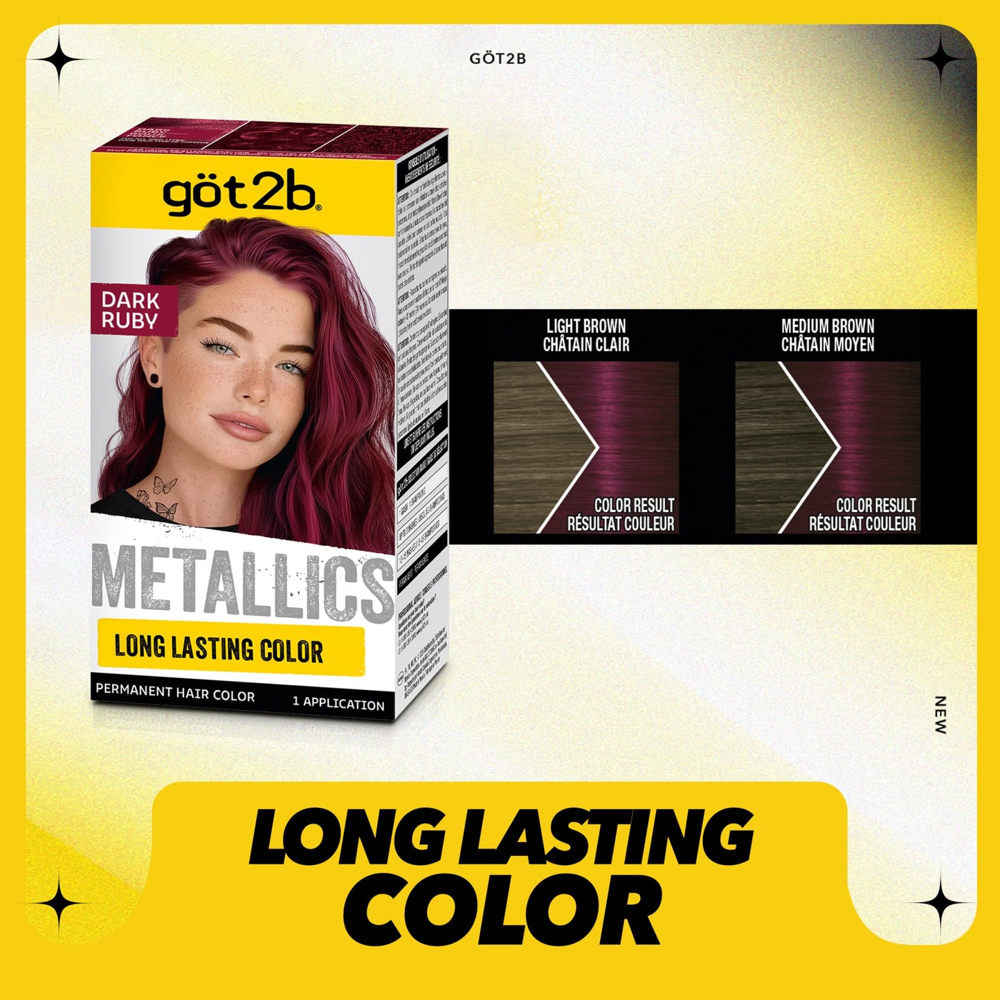 got2b Metallics Permanent Hair Dye, Dark Ruby M68, Hair Color for Women & Men, Formulated with Metallic-Shine Booster for Cool, Shimmering Tones, Lasts Up to 30 Washes, 1 Kit