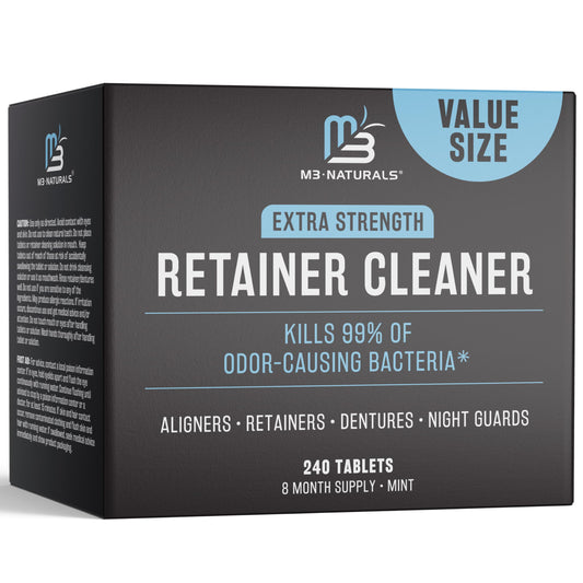 Retainer and Denture Cleansers Tablets, 8 Month Supply, Removes Bad Odors Discoloration Stains Plaque for Cleaning Invisalign Mouth Guard Night Guard and Removable Dental Appliances by M3