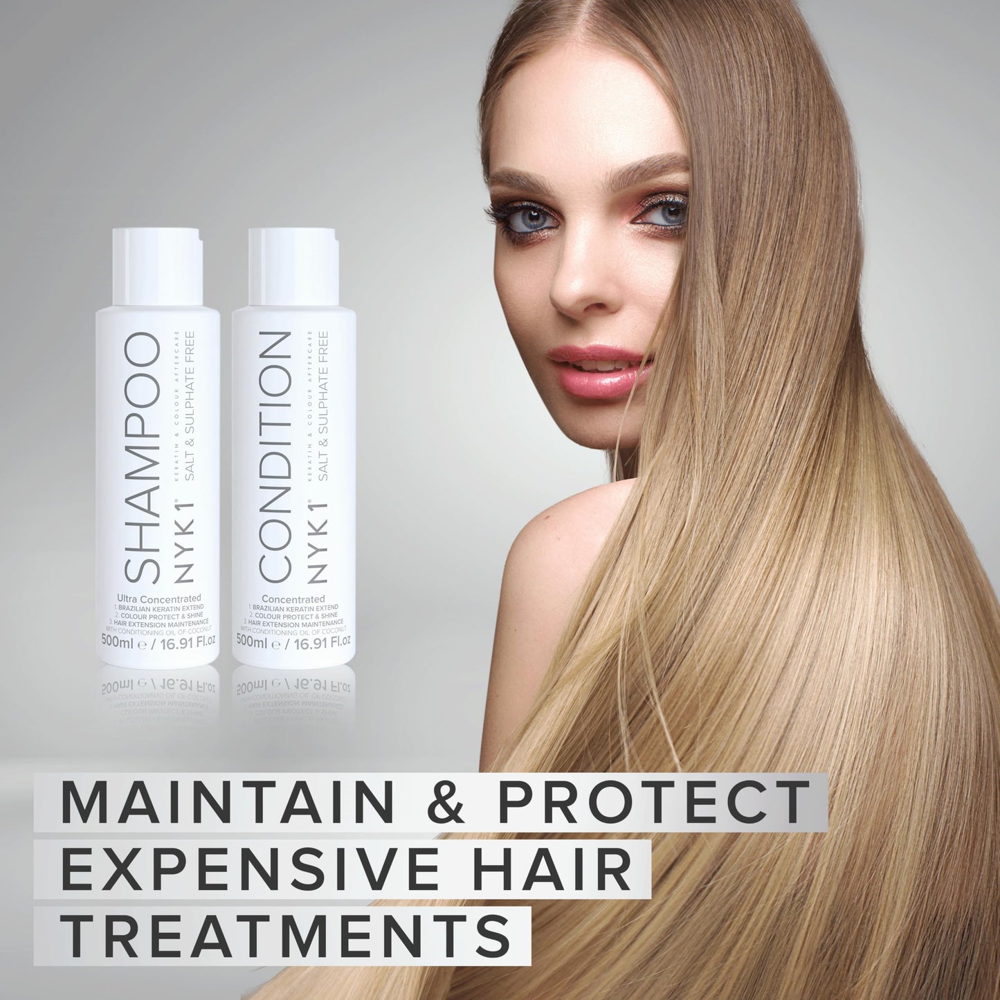 NYK1 SULFATE FREE Shampoo and Conditioner for Color Treated Hair (2 x 16.9 Fl Oz) Shampoo for Color Treated Hair, Extensions and Keratin Treatments Set - Shampoo and Conditioner Set Sulfate Free