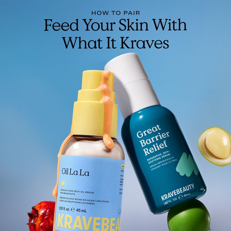 KraveBeauty Great Barrier Relief Serum for Dry or Sensitive Skin, 2 Pack, Hydrates and Repairs the Skin Barrier, Soothing Facial Serum with Ceramides & Niacinamide, Fragrance Free, 2 x 45 mL