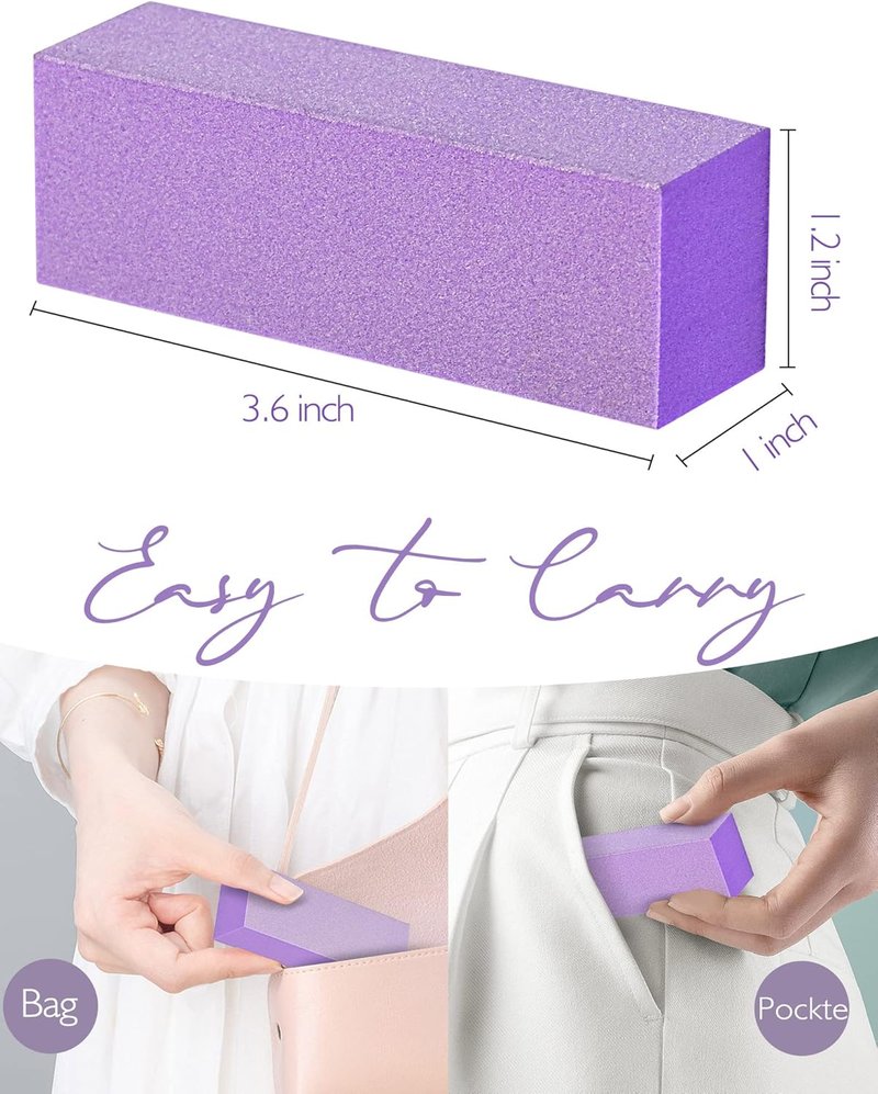 Maryton Nail Buffer Block - Medium/Fine Grit 100/180 Finishing Buffers for Acrylic & Gel Nails | 5 Count (Purple)