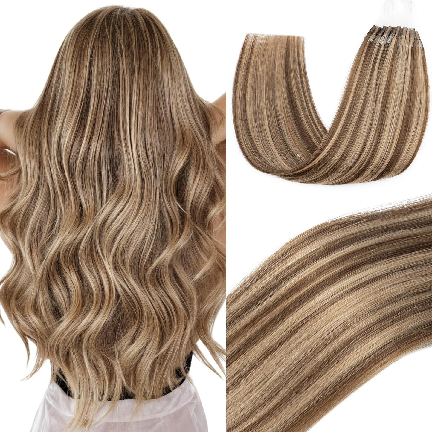 Elailite K Tip Hair Extensions Human Hair Real Remy Hair Medium Brown & Dark Blonde 14 Inch U Tip Ktip Utip Keratin Bond Hot Fusion Pre Bonded Hair Extensions for Women 50G 50Strands