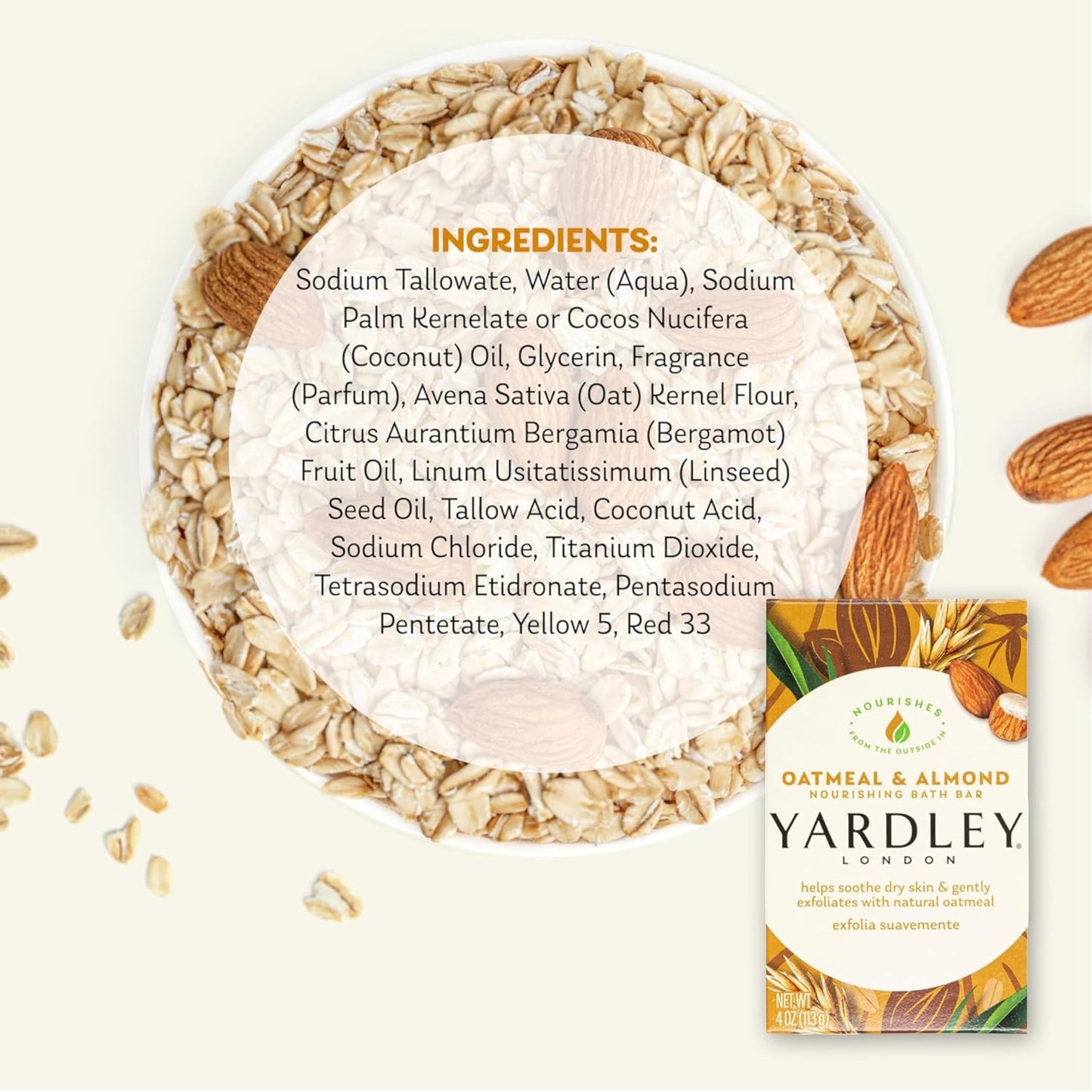 Yardley Oatmeal and Almond Naturally Moisturizing Bath Bar (Pack of 20)
