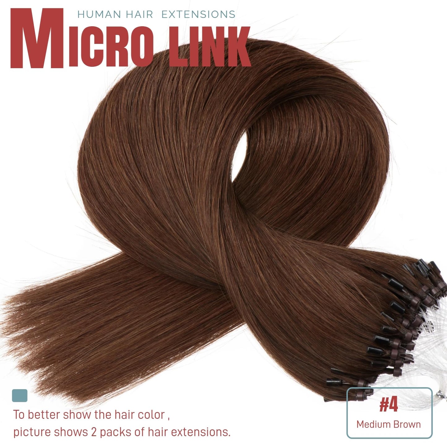 Microlink Hair Extensions Human Hair Brown Bead Hair Micro Beads Hair Extensions 16" Remy Hair Extension 50g #4 Micro Loop Hair Extension for Women