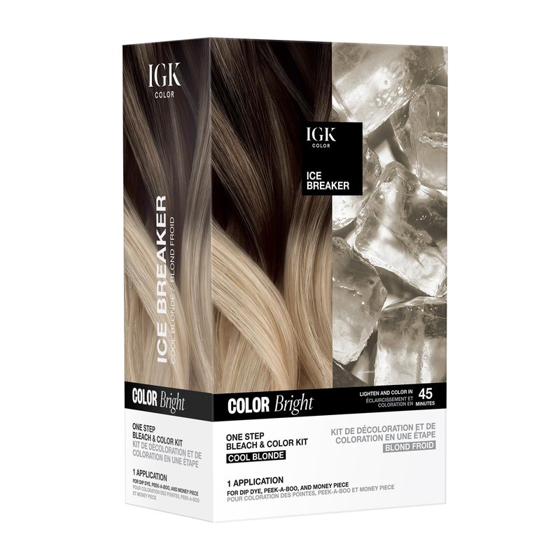 IGK Color Bright One Step Bleach & Color Kit for Accent Pieces ICE BREAKER- Cool Blonde | One-Step Color Processing + Replenishes + Hydrates | Vegan + Cruelty Free + Ammonia Free | 4 Oz