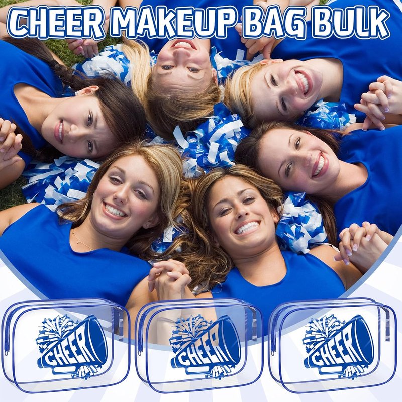 Cheer Makeup Bag Set - 24 Pcs Clear PVC Cosmetic Bags for Cheer Teams | 7x4.7x2.4'' Blue Toiletry Pouches