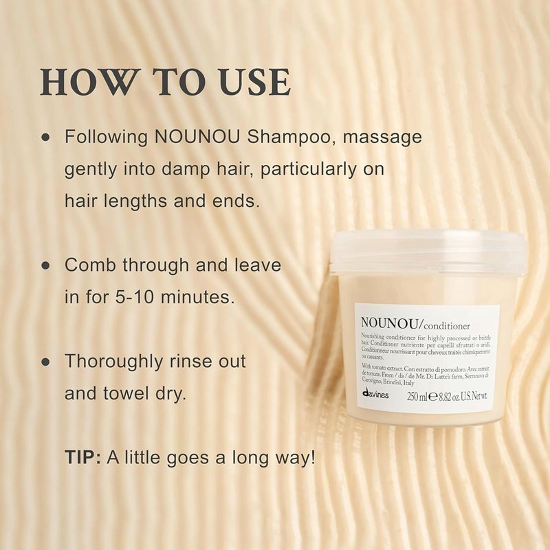 Davines NOUNOU Conditioner | Hydrating Deep Conditioner for Bleached, Permed, Relaxed, Damaged or Very Dry Hair | Replenishes Chemically Processed Hair | 8.45 fl oz