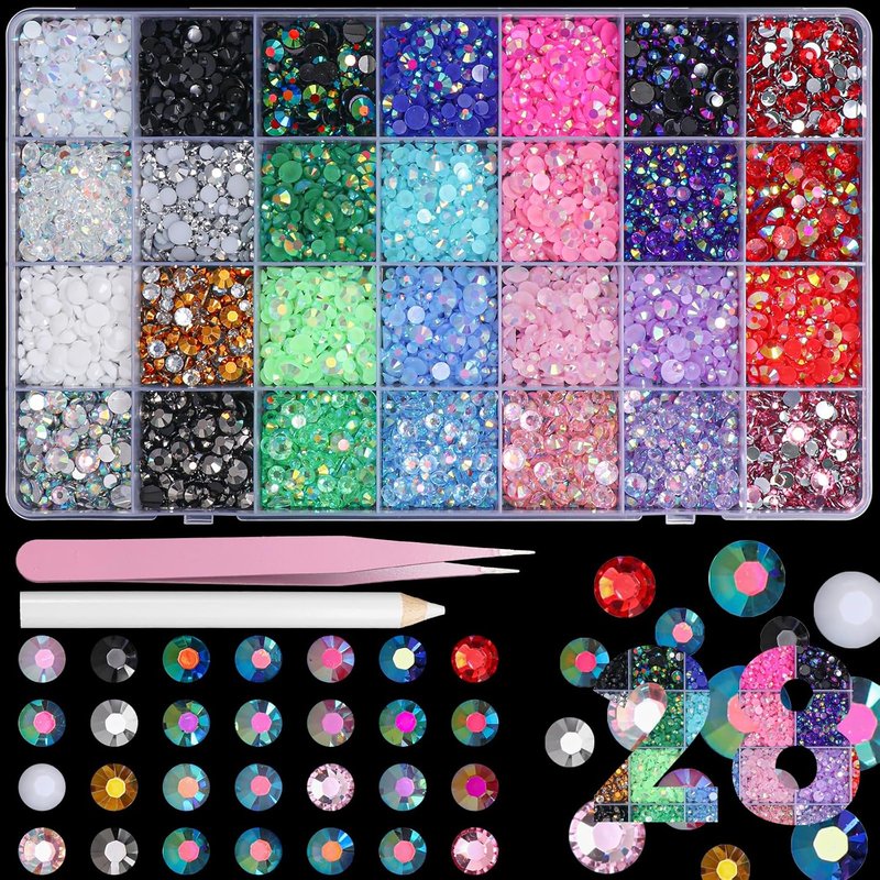 Color Rhinestones for Bedazzling - 22300 Pcs 3-6 mm Resin Gems for Crafting, Nails, Face Makeup & Tumblers | White, Pink, Purple, Black, Gold, Tan, Red, Silver