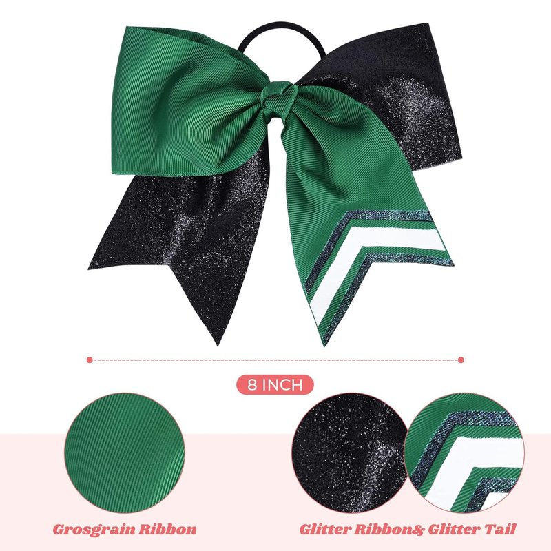 Large Glitter Cheer Bows - 8PCS Two-Toned Shiny Hair Accessories for Cheerleaders | Black/Green