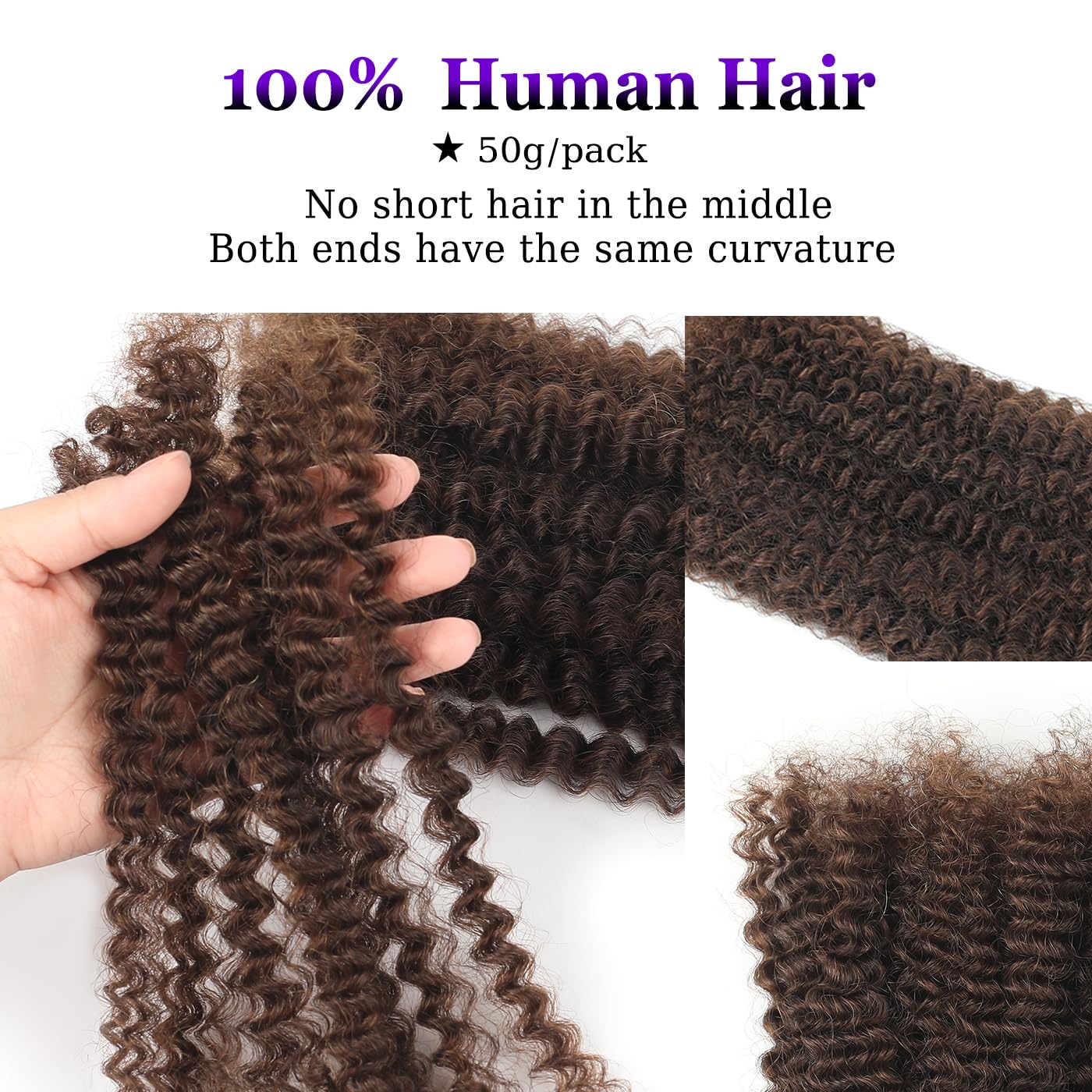 Afro Kinky Curly Human Hair Bulk for Permanent Micro Locs/Twists/Braids, Repair Locs - 1 Pack, 50 Gram (4#, 14inch)