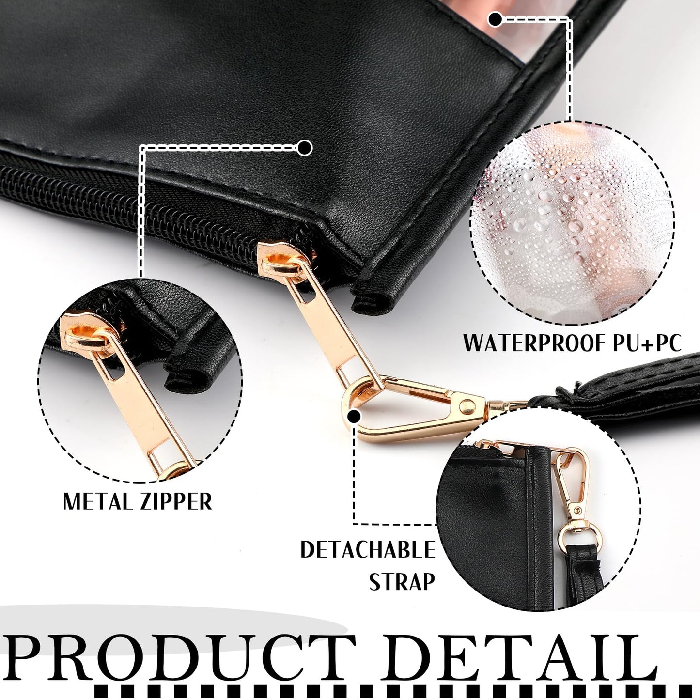 Paterr 6 Pcs Preppy Clear Flat Makeup Bag Pouch for Travel with Zipper PVC Waterproof Snack Bag Accessories DIY Cosmetic Travel Toiletry Purse for Women Girls(Black)