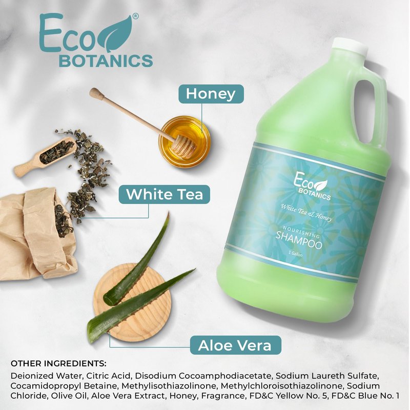 Terra Pure 1-Shoppe Eco Botanics Natural Shampoo with Raw Honey & White Tea | Gallon Jug Bulk Toiletries for Airbnb, Vacation Rentals, and Home Bathroom | Refill For Soap Dispensers
