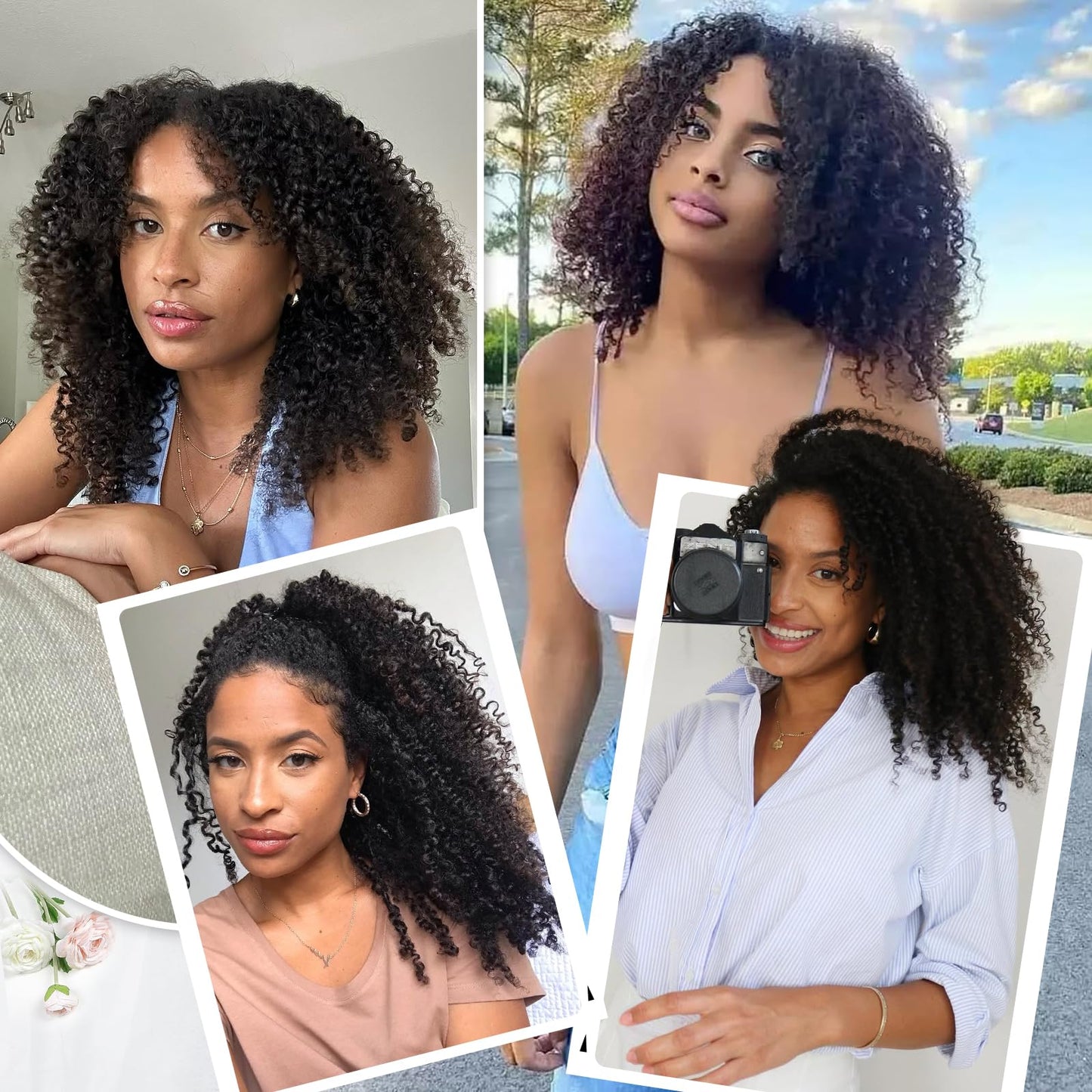 Curly Clip in Hair Extensions, Urbeauty Pink Mango 6 PCS 100% Pure Protein Silk Kinky Curly Hair Extensions Clip Ins for Black Women Hair Soft Natural Durable Light Long Lifespan