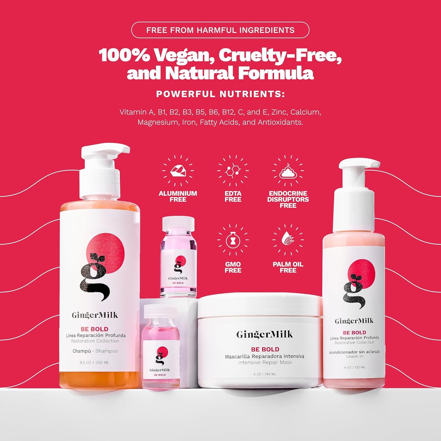 Ginger Milk Natural Care SOS Hair Repair Kit - 4-Step Deep Hydration System for Dry, Damaged Hair | With Hyaluronic Acid & Argan Oil