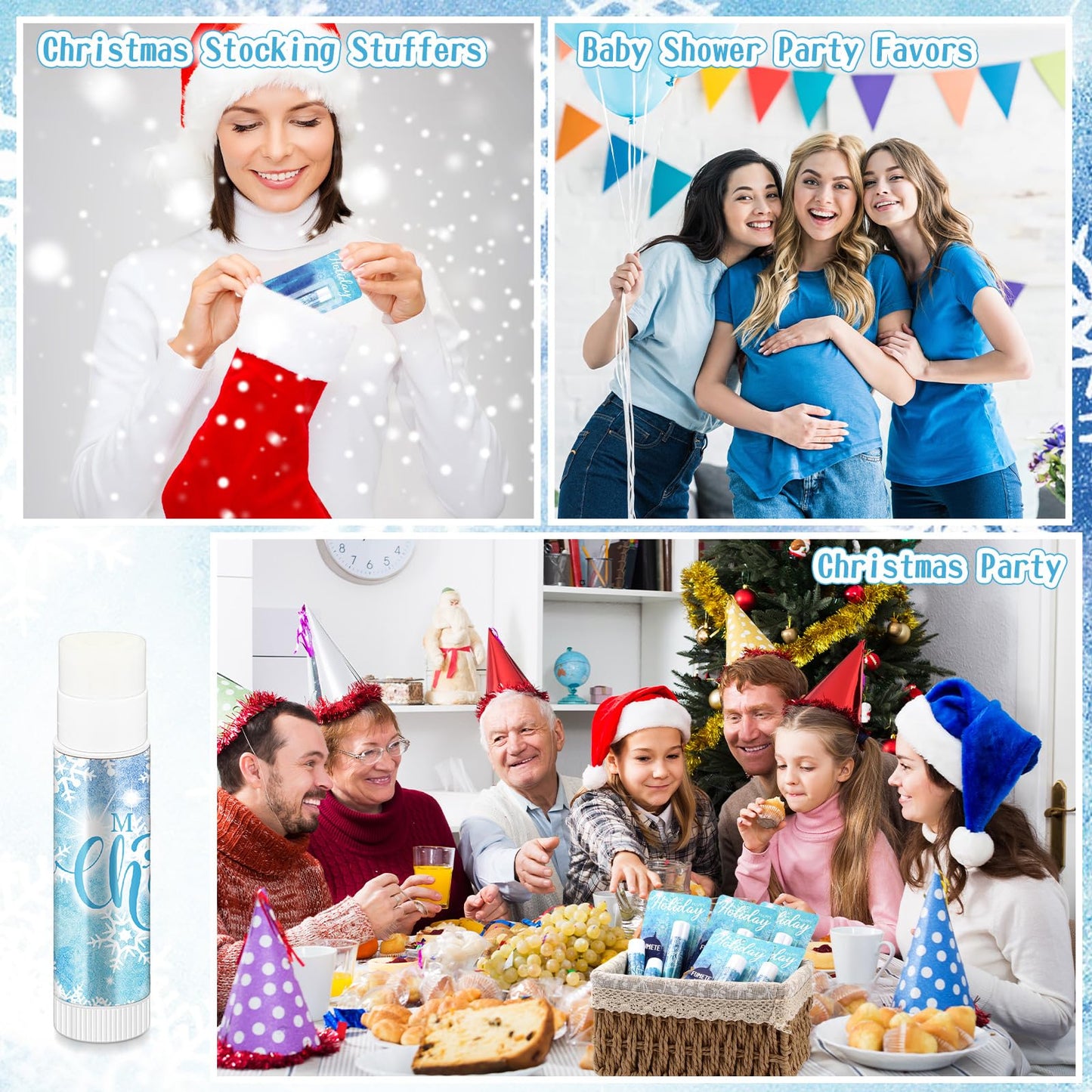 Swiffen 36 Pcs Christmas Lip Balm Bulk Winter Snowflake Honey Moisturizing Lip Balm Office Christmas Appreciation Gifts for Coworkers Teachers Staff Employee Nurse Women Family Holiday Favors