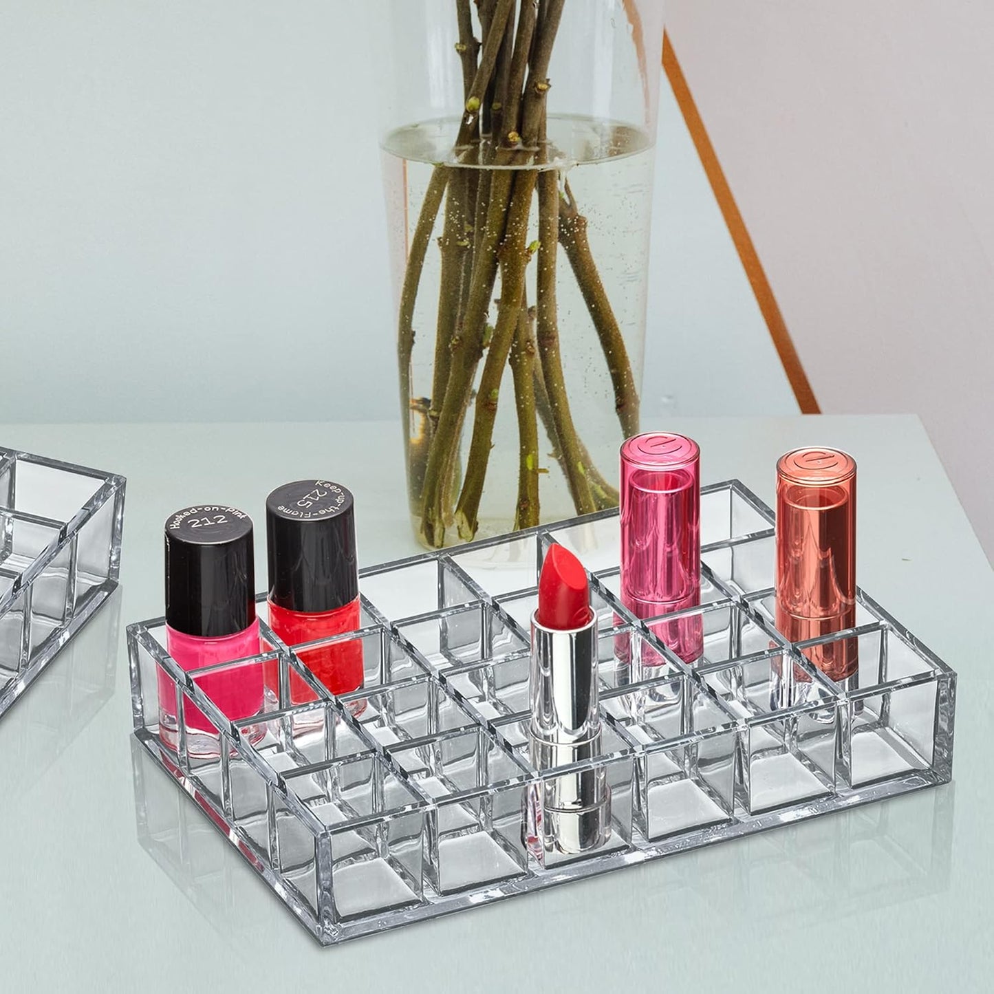 Acrylic Lipstick Organizer - 2-Pack 24-Slot Holder for Lipsticks & Gloss | Perfect for Drawers & Vanities (1.0" x 1.0" Slots)