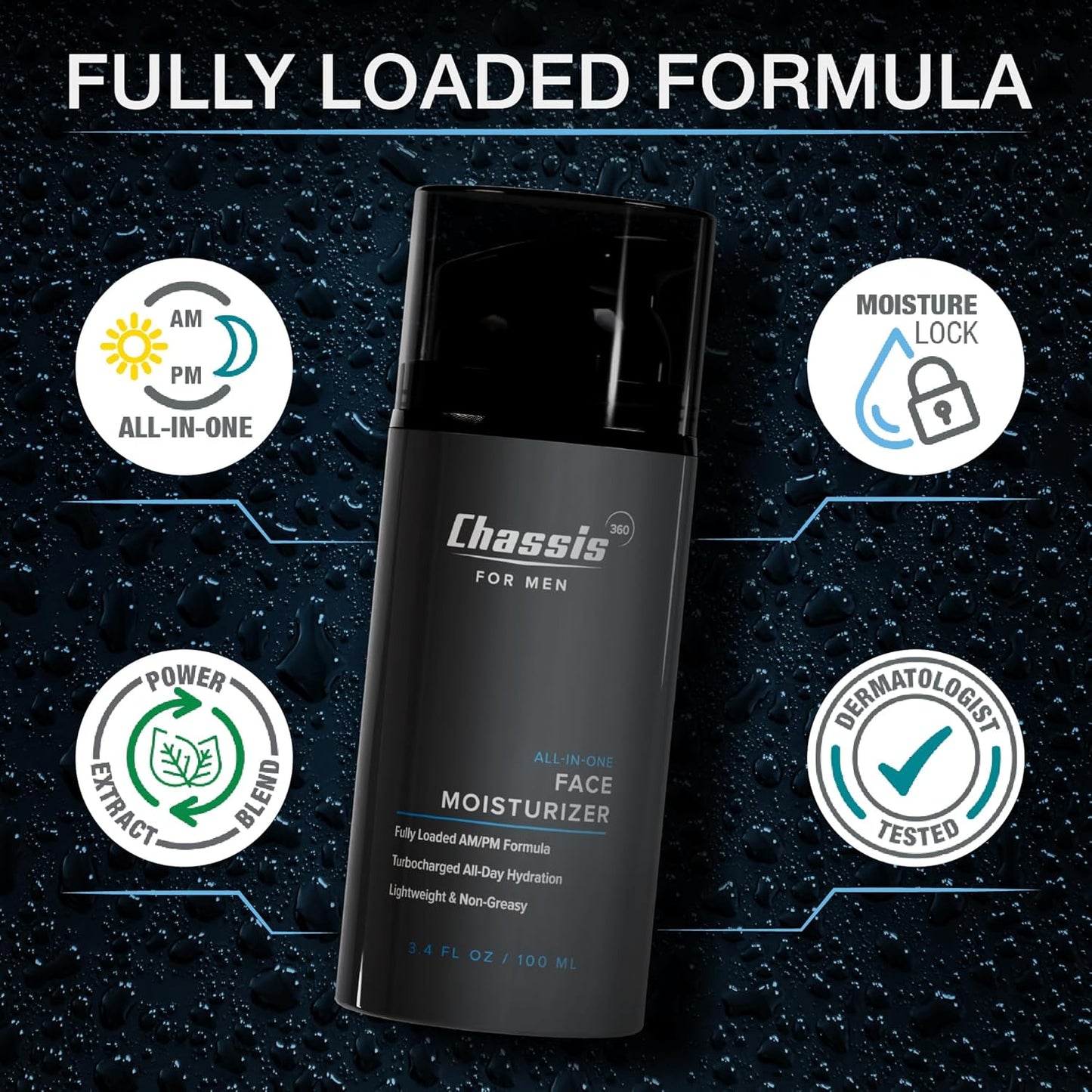 Chassis 360 All-In-One Face Moisturizer - Hydrating Lotion for Men with Vitamin C, Niacinamide & Hyaluronic Acid | 3.4 Fl Oz