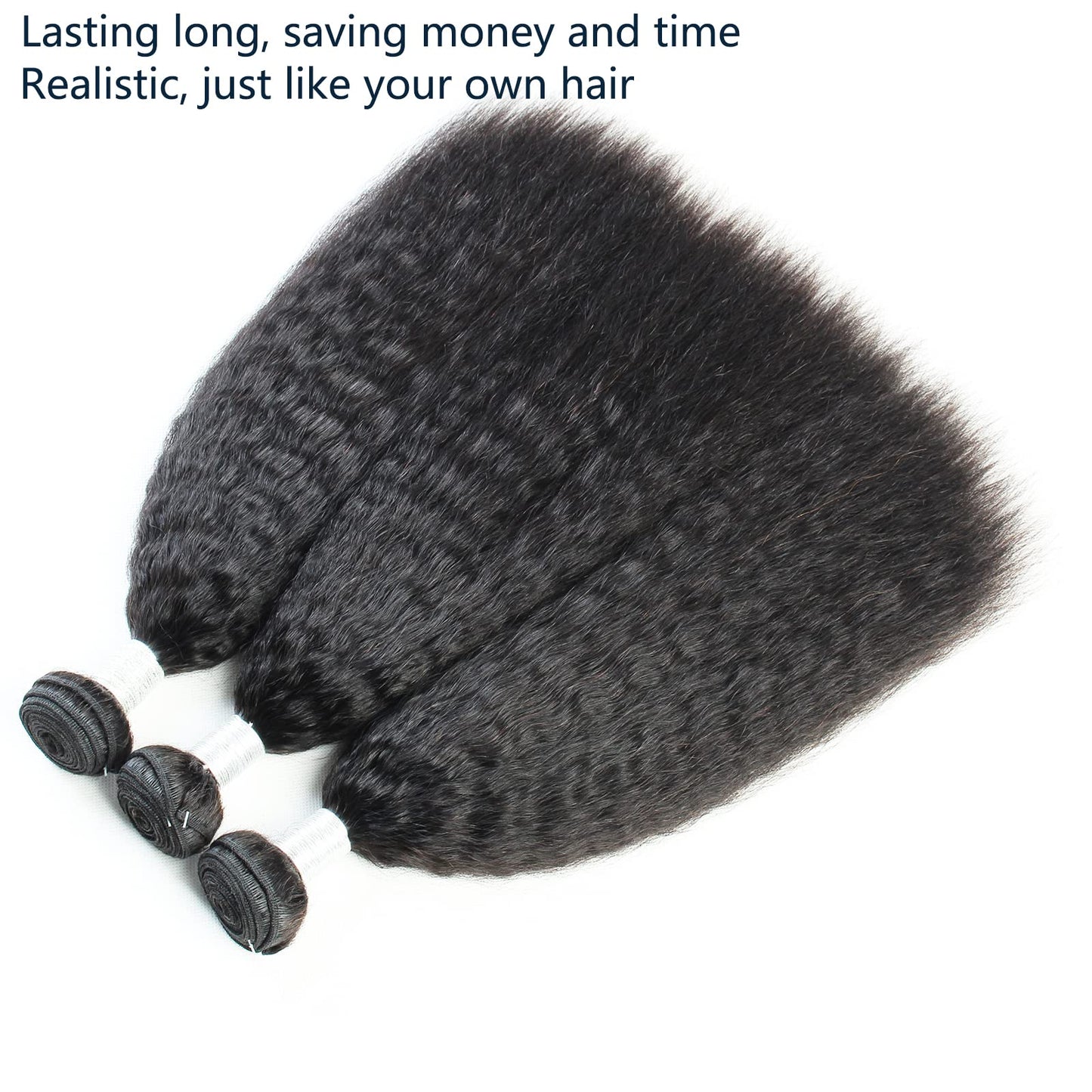 LINYINGYH Kinky-Straight Human Hair 1 Bundle Yaki Straight Bundles 16 inch Brazilian Remy Hair Weave Single Real Unprocessed Virgin Hair One Bundles Natural Color