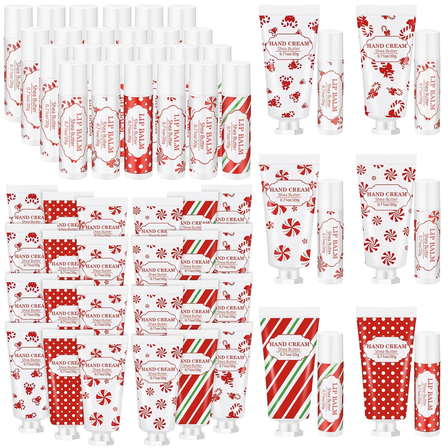 Christmas Hand Cream & Lip Balm Gift Set - 36 Pcs Mini Travel Size | Peppermint Candy Theme for Women & Coworkers
