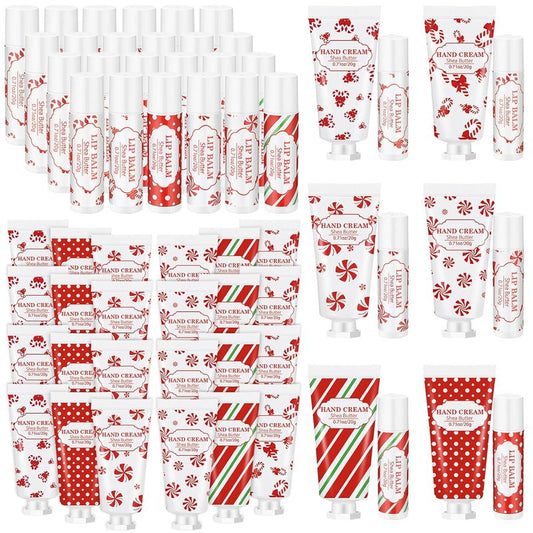 Christmas Hand Cream & Lip Balm Gift Set - 36 Pcs Mini Travel Size | Peppermint Candy Theme for Women & Coworkers
