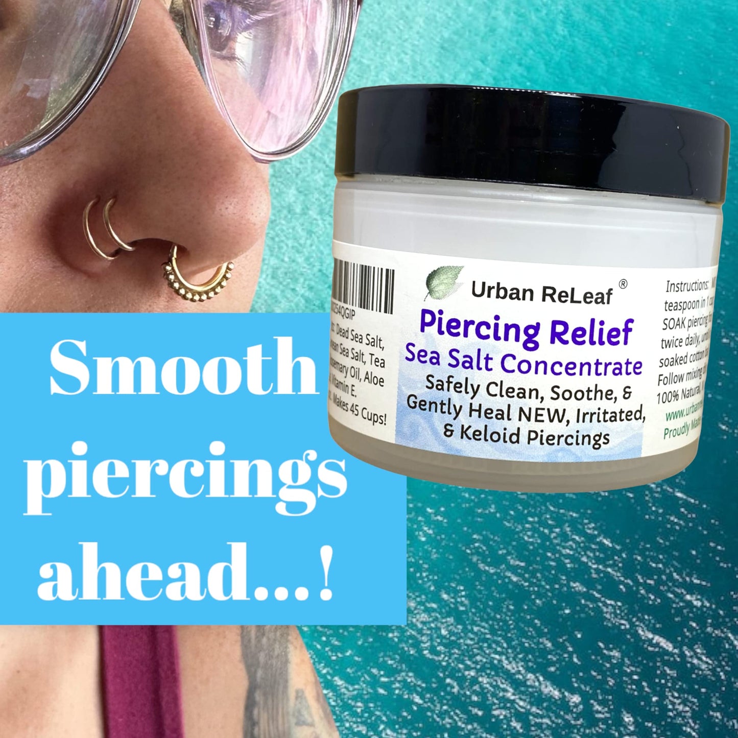 Set of Urban ReLeaf Piercing Relief Solution & Sea Salt Concentrate ! Gentle, Effective Aftercare and Refill Salts. Fast Help for Irritated, Bumpy, Fussy & Problem Piercings, 100% Natural Soothing