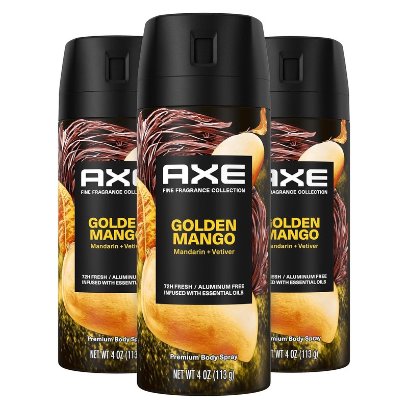 Axe Fine Fragrance Collection Deodorant Body Spray for Men - Golden Mango | 72H Odor Protection, 4 oz (3 Count)