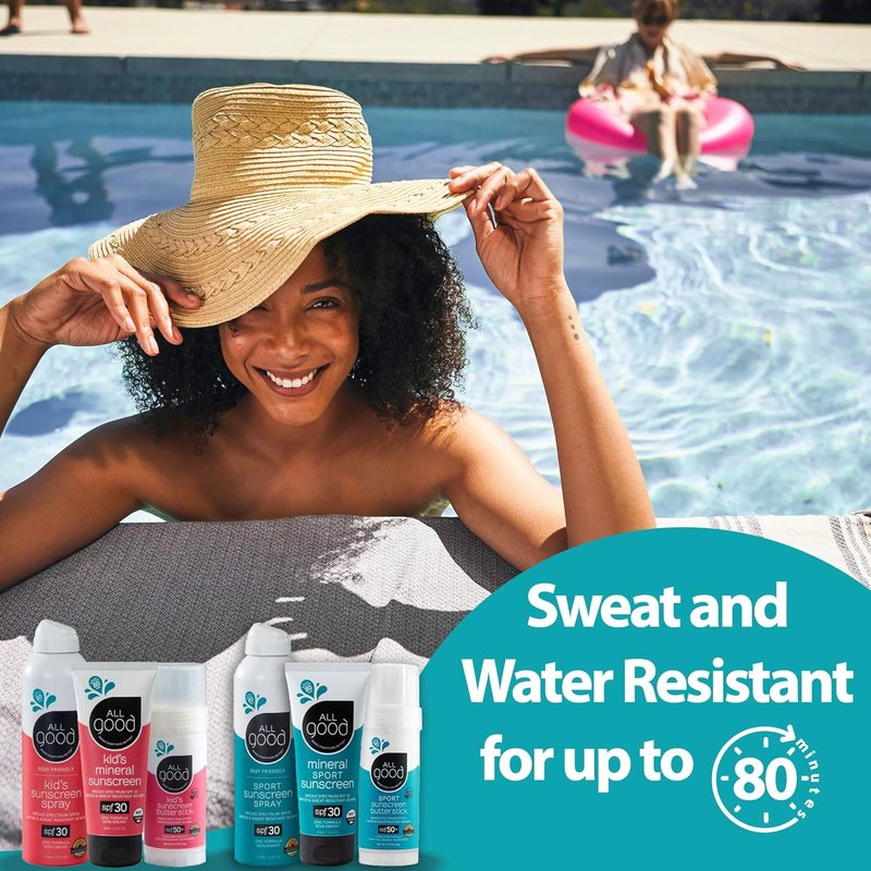 All Good Sunscreen - SPF 30+ Sport Mineral Lotion | Reef Friendly, Water & Sweat Resistant, 2-Pack (3 oz)